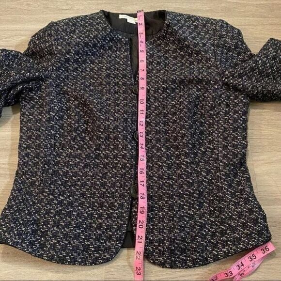Coldwater Creek dark patterned button front 3/4 sleeve career blazer size PS - Picture 6 of 9